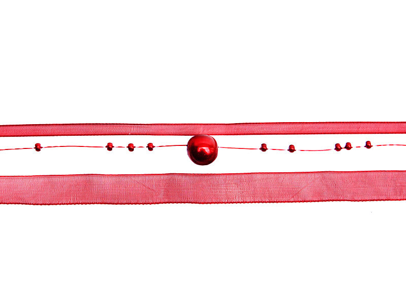 Perlengirlande mit Satin in Rot -1,20 Meter
