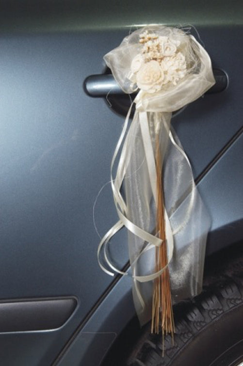 Autoschleife "Blumenbouquet" creme 2er Set