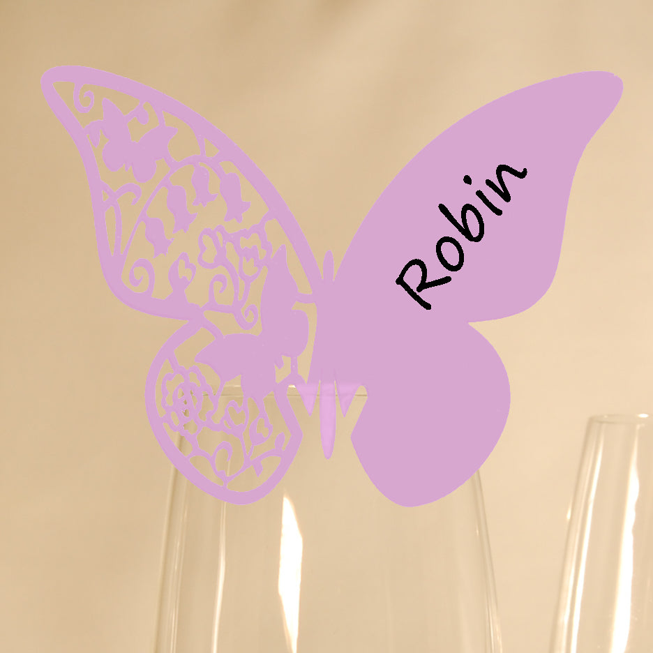 10 Platzkarten "Schmetterling" ans Glas in Flieder