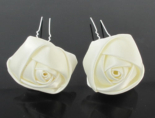 6 Haarnadeln "Rose" ivory - 20mm