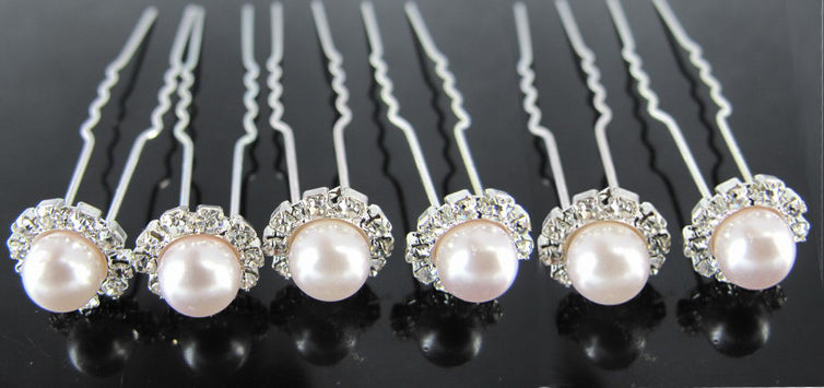6 Haarnadeln "Perle Strass"