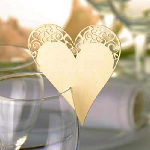 10 Platzkarten "Herz" ans Glas in Ivory