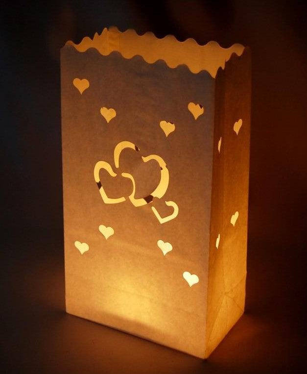 10er Pack Candle Bags "Herz in Herz" in weiß