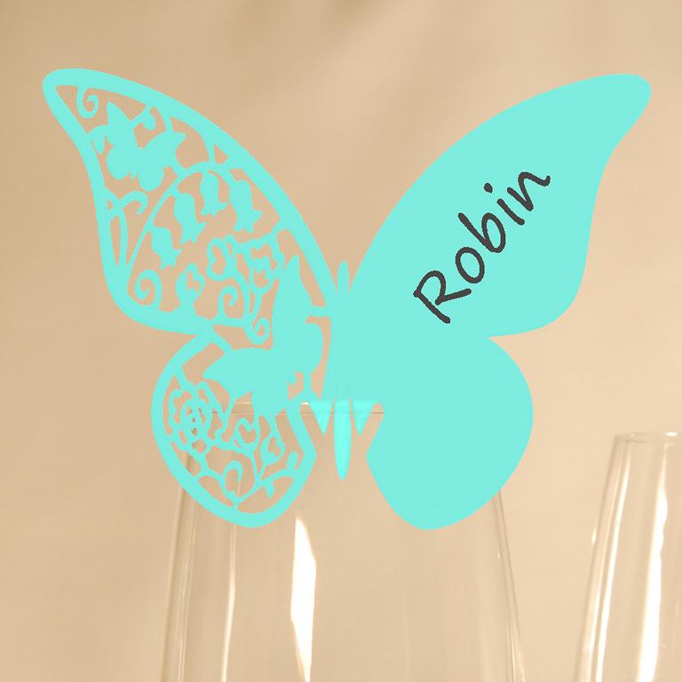 10 Platzkarten "Schmetterling" ans Glas in Mint (pastell)