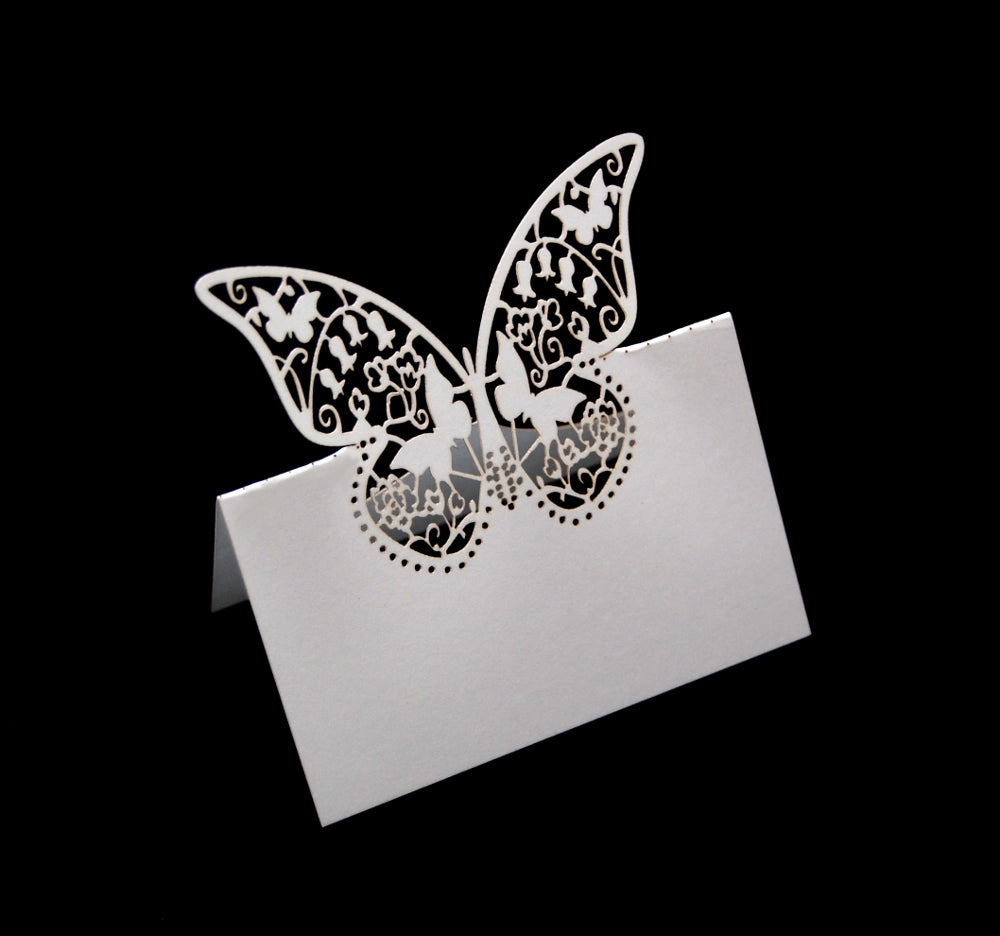10 Tischkärtchen "Schmetterling" in Weiß