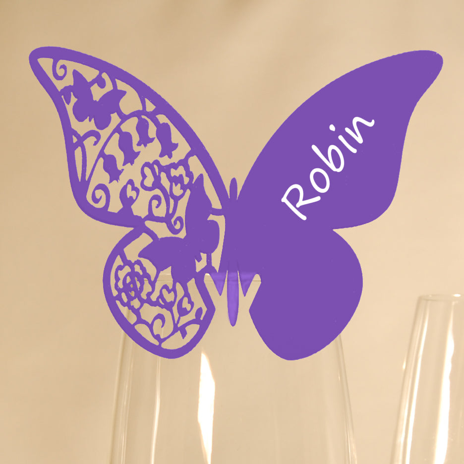 10 Platzkarten "Schmetterling" ans Glas in Lila