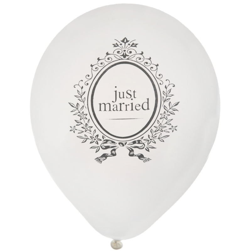 8 Luftballons "Just Married" in weiß