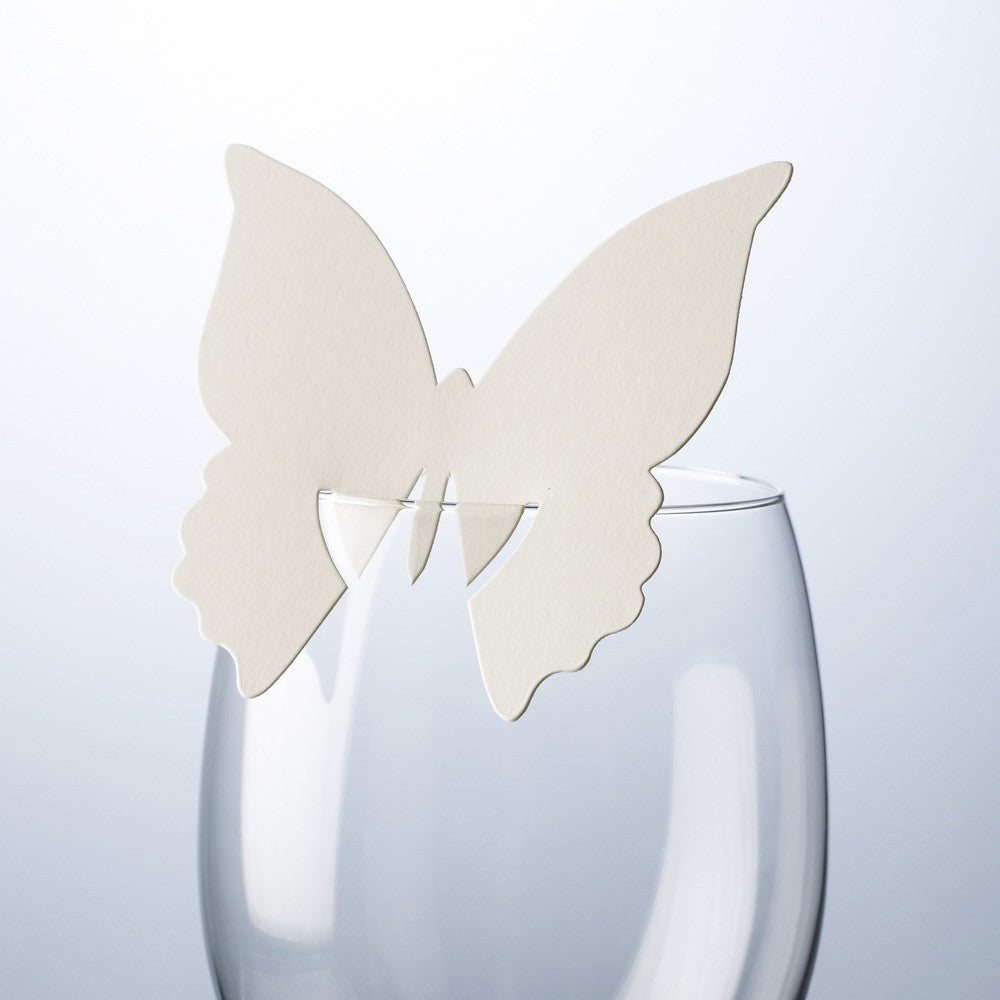 10 Platzkarten "Schmetterling" elegant ans Glas in Ivory