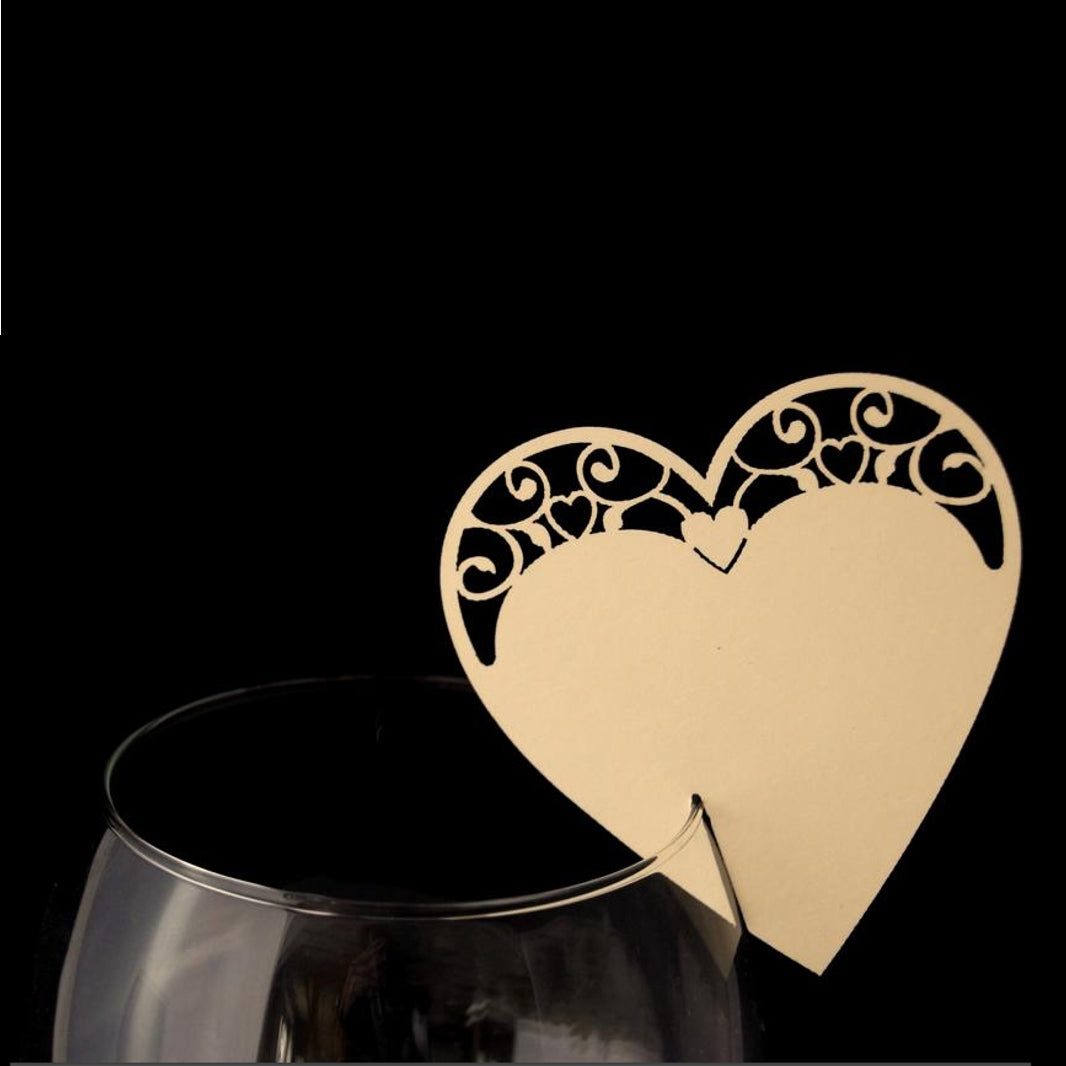 10 Platzkarten "Heart" ans Glas in Ivory