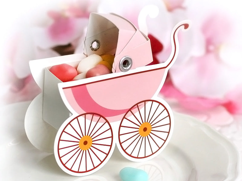 10 süße Tischkärtchen "Kinderwagen" Pink