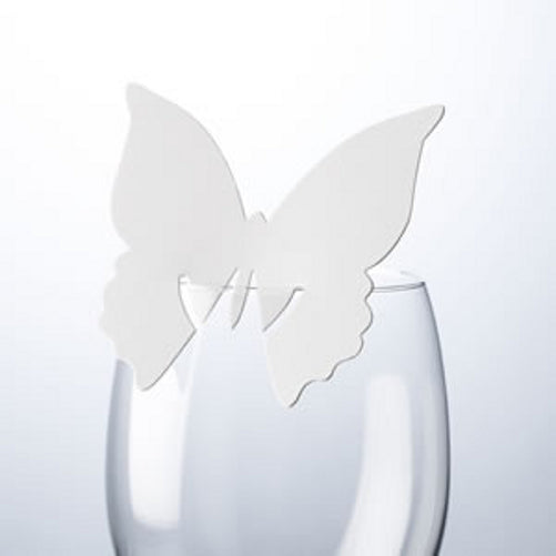 10 Platzkarten "Schmetterling" elegant ans Glas in Weiß