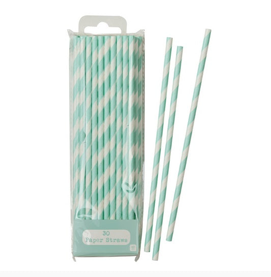 30 Trinkhalme in Mint/Weiß