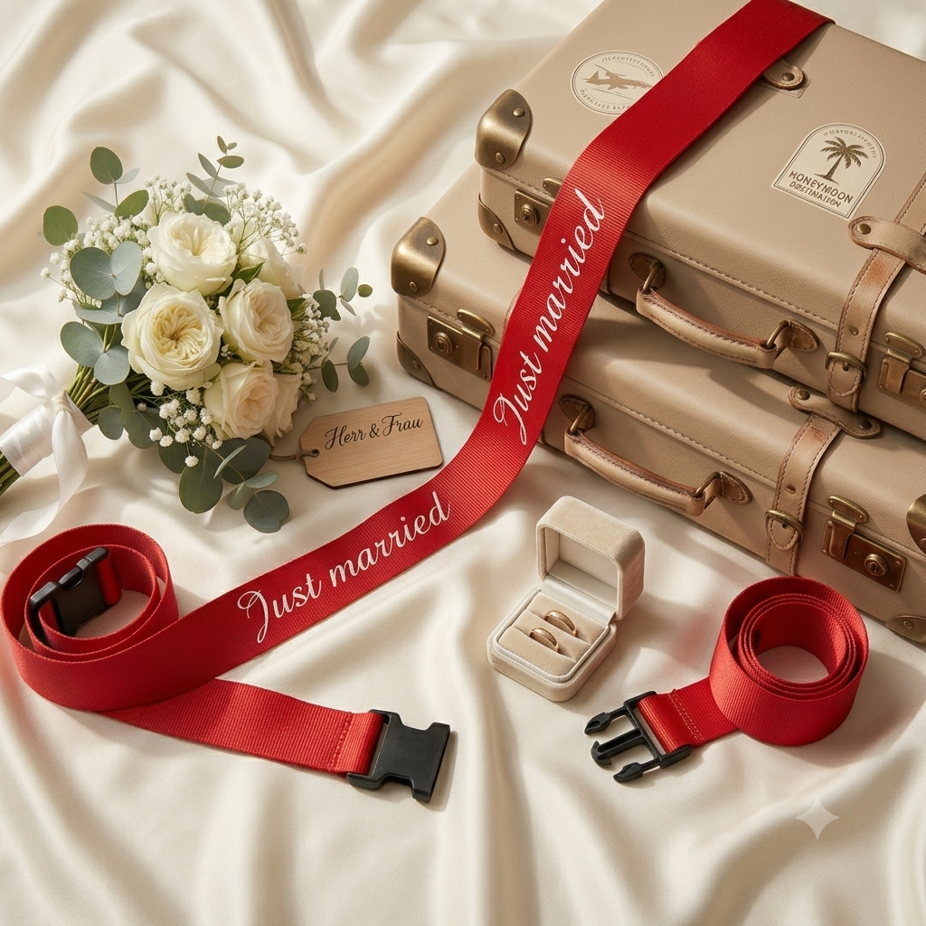 Koffergurt "Just Married" in Rot