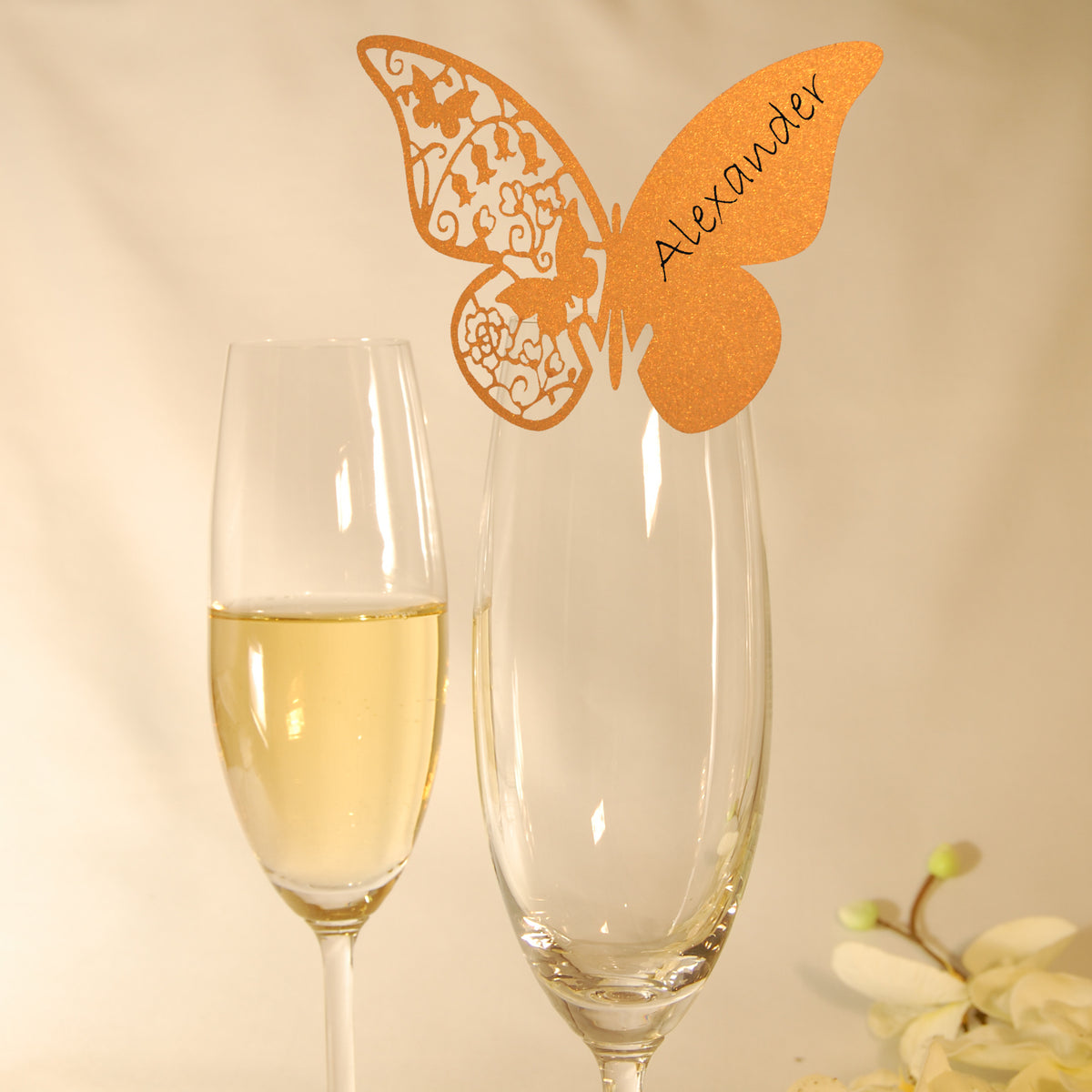 10 Platzkarten "Schmetterling" ans Glas in Gold
