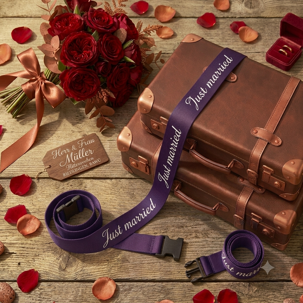 Koffergurt "Just Married" in Blau