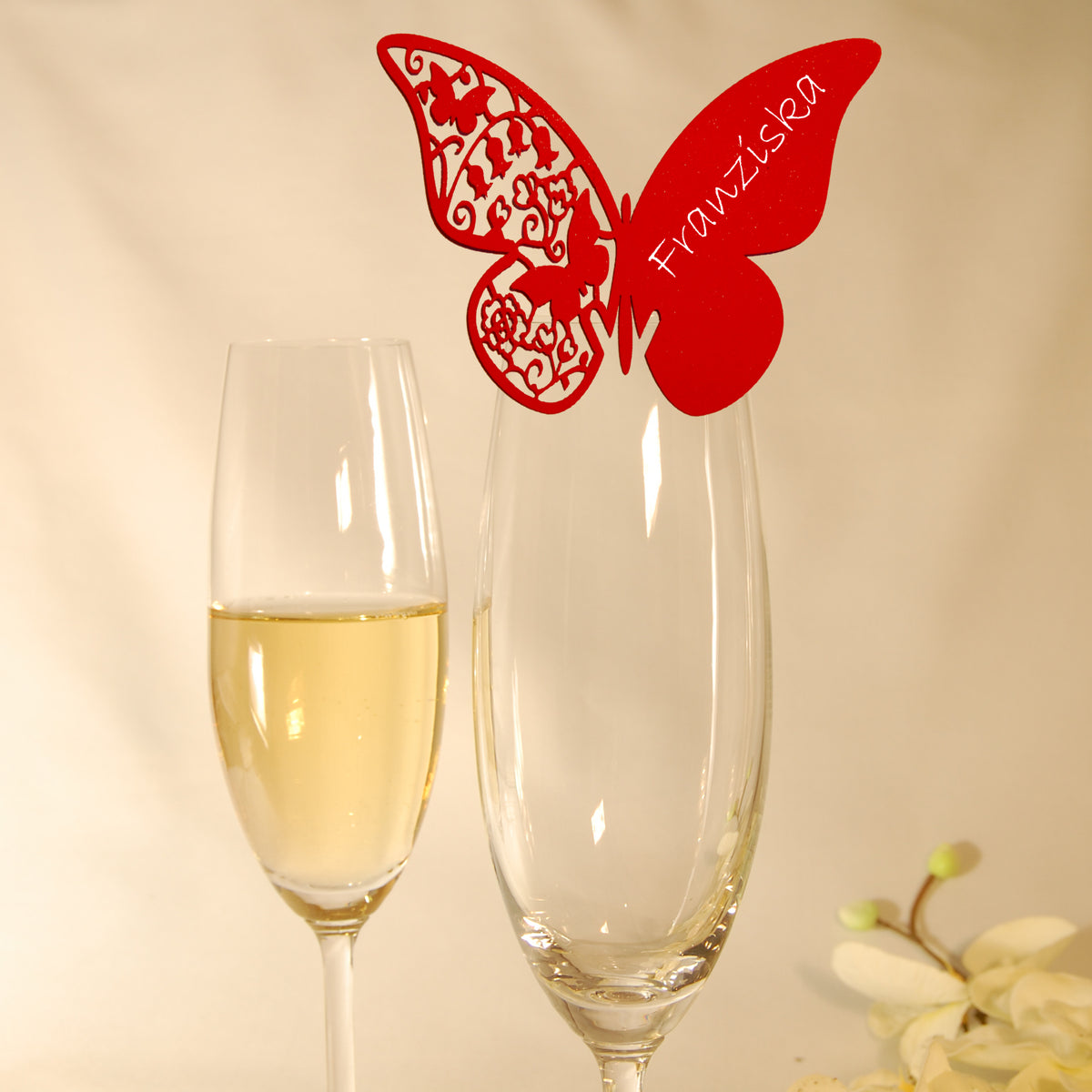 10 Platzkarten "Schmetterling" ans Glas in Rot