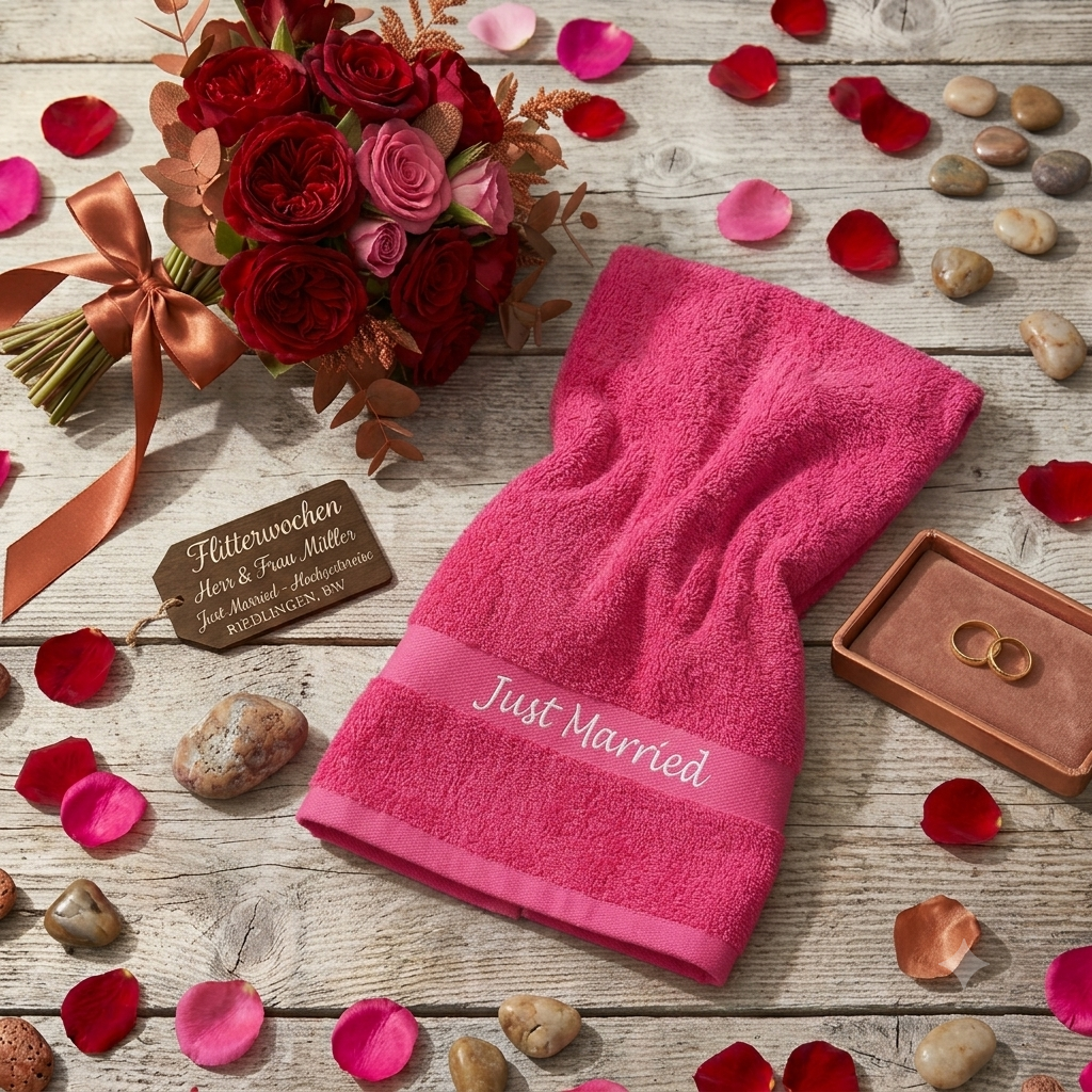 Badetuch "Just Married" in Pink