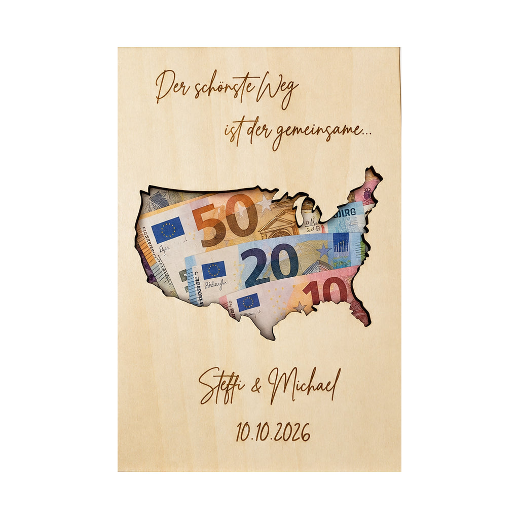 USA Karte als Geldgeschenk personalisiert